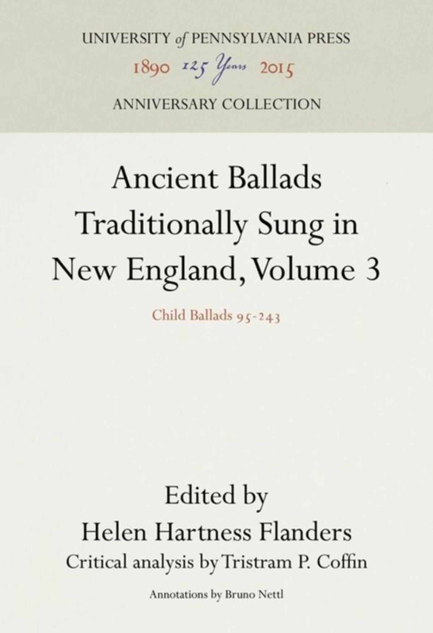 Cover image for Ancient Ballads Traditionally Sung in New England, Volume 3 ISBN 9781512820904